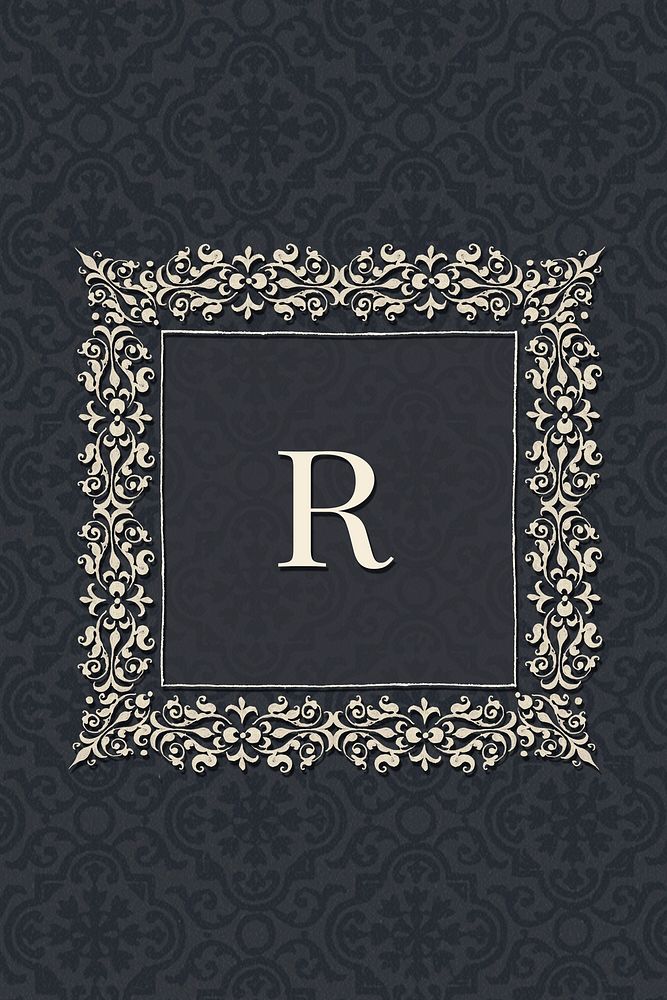 R letter vintage square badge on blue