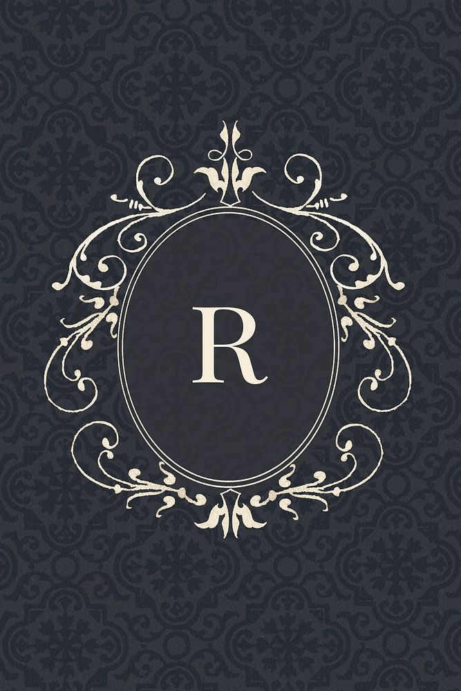 R letter vintage oval badge on blue
