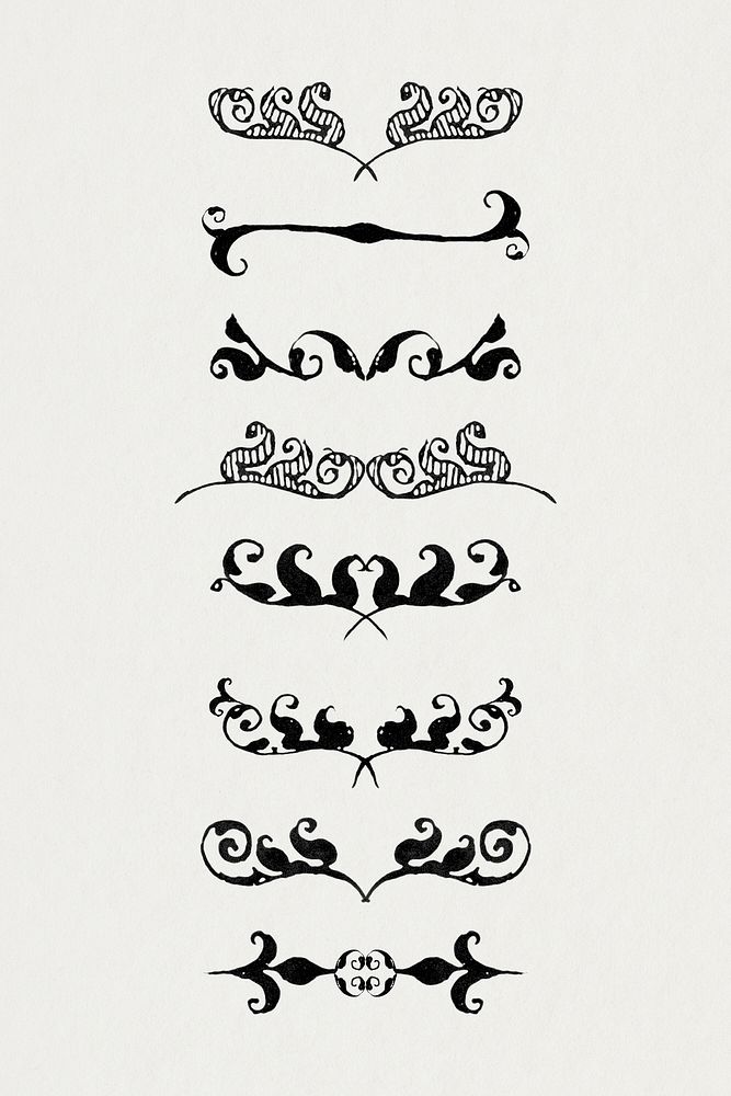 Vintage black divider element set, remix from The Model Book of Calligraphy Joris Hoefnagel and Georg Bocskay