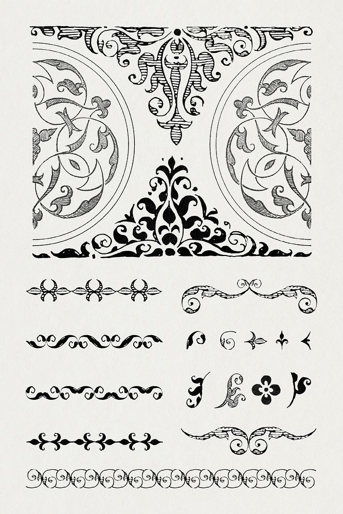 Victorian divider ornamental set, remix from The Model Book of Calligraphy Joris Hoefnagel and Georg Bocskay