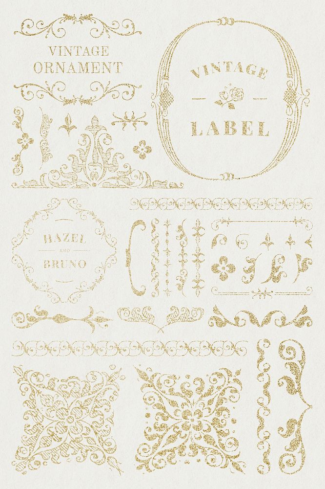 Psd gold vintage ornamental element set, remix from The Model Book of Calligraphy Joris Hoefnagel and Georg Bocskay