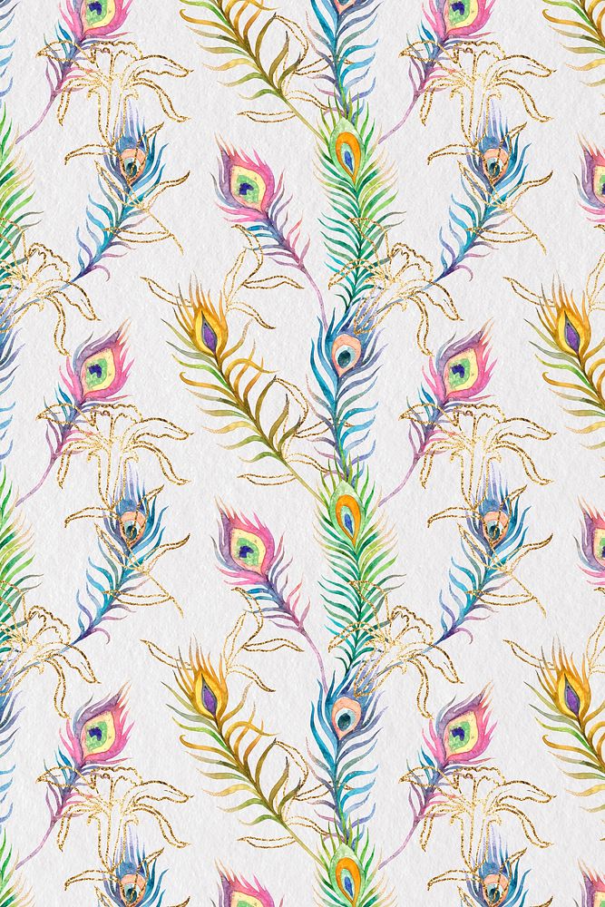 Background of peacock feather psd colorful watercolor pattern