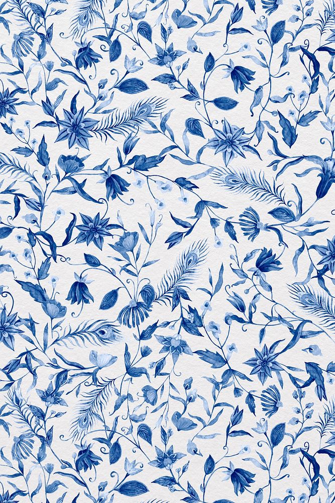Background of floral pattern psd with blue watercolor flowers illustration