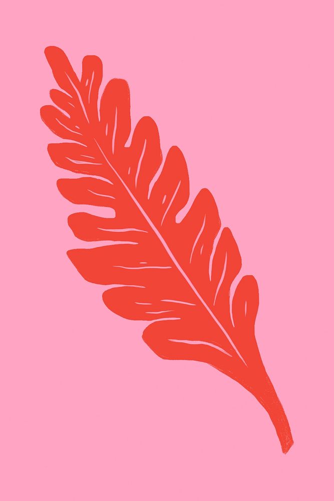 Red leaf psd linocut vintage floral clipart