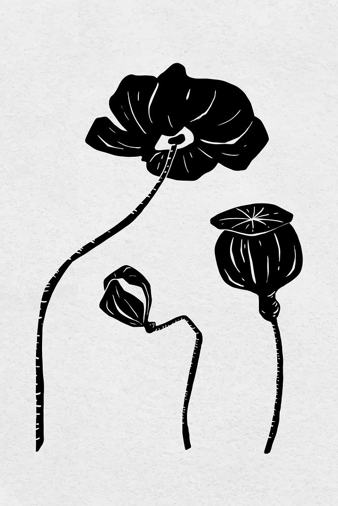 Vintage flower black linocut stencil pattern clipart