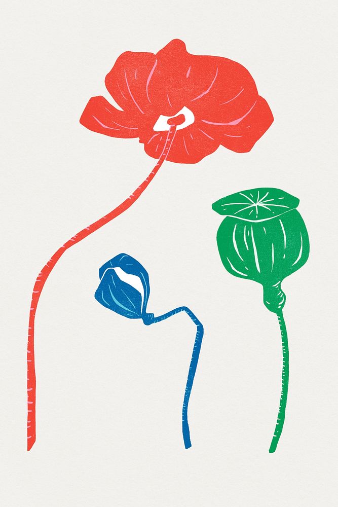 Colorful stencil flower psd vintage floral illustration