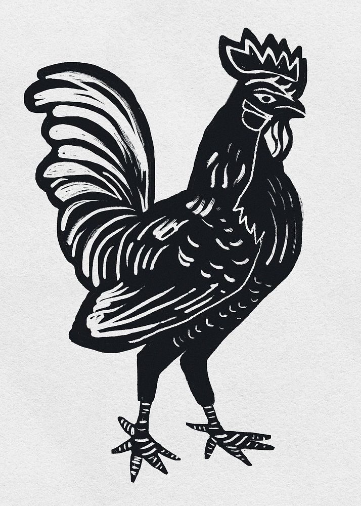 Rooster black psd bird hand drawn clipart