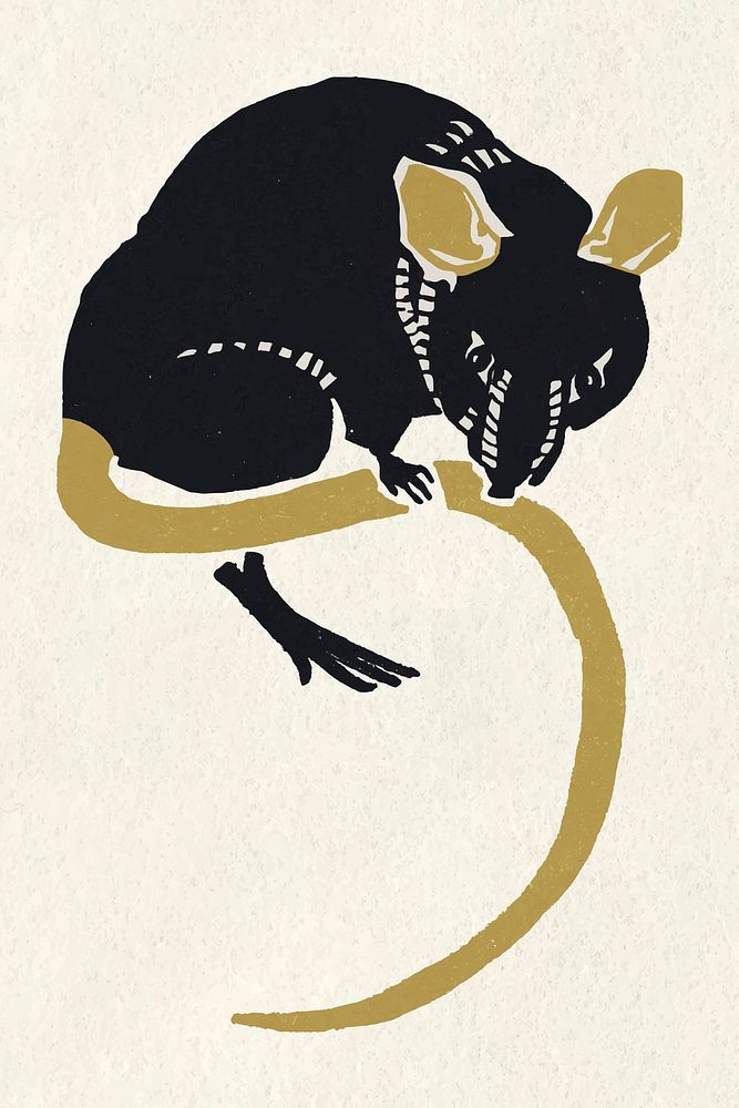 Vintage black rat animal stencil painting
