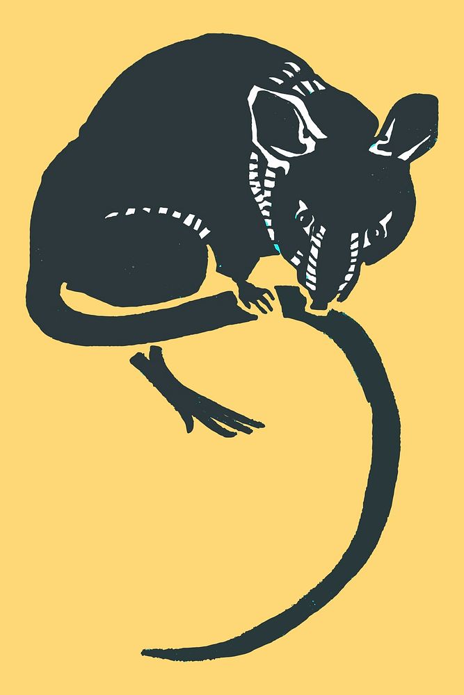 Black rat animal vintage linocut style