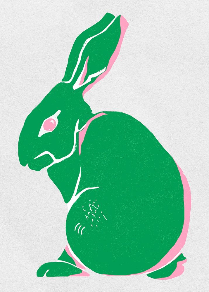 Vintage green rabbit psd animal hand drawn clipart