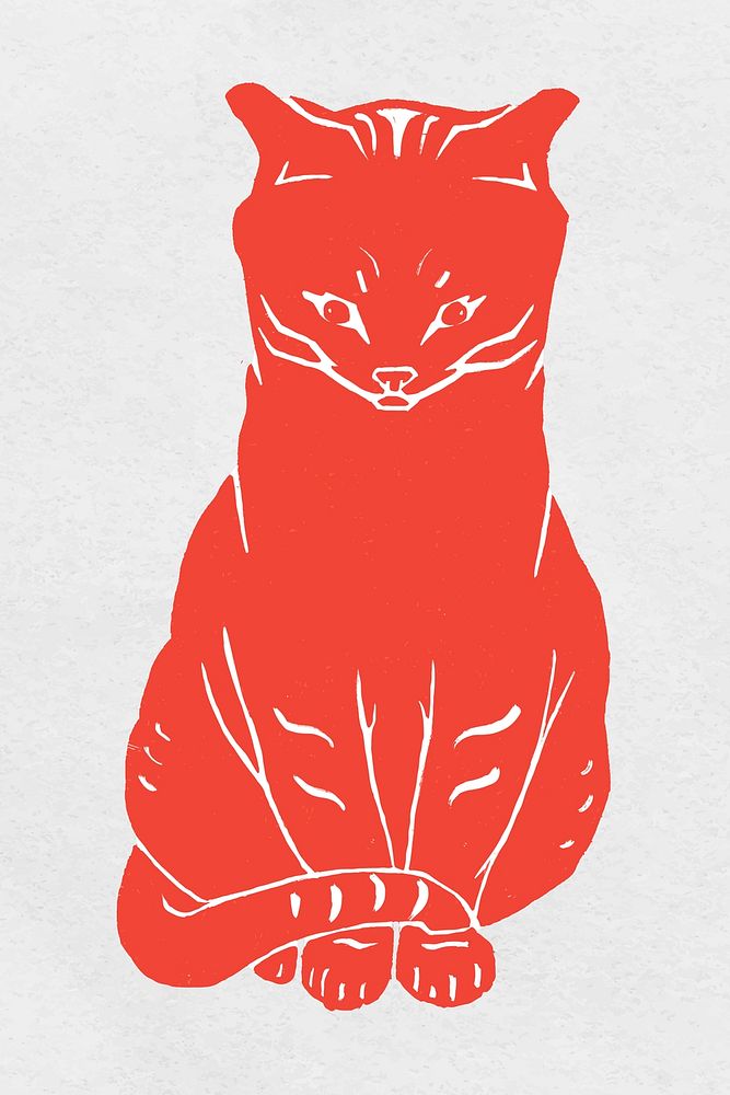 Vintage red cat animal hand drawn clipart