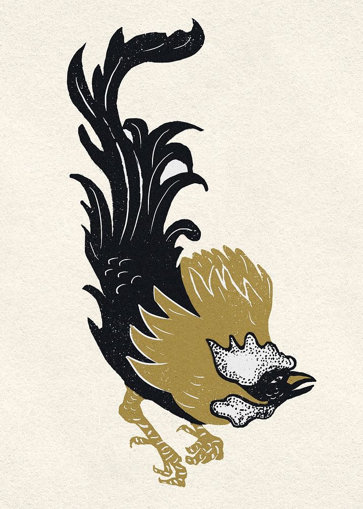 Gold black rooster bird vintage clipart