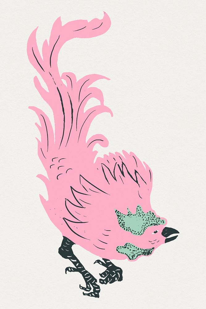 Vintage pink rooster psd linocut style