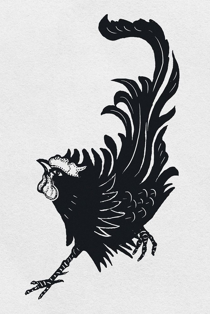 Rooster psd black bird stencil pattern hand drawn clipart