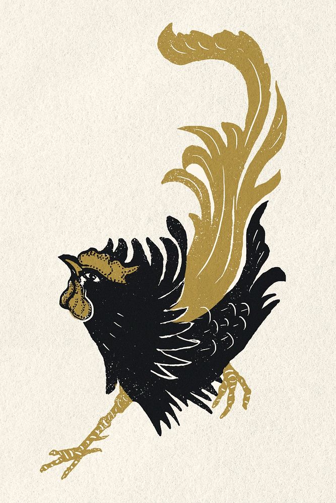Gold black rooster psd animal vintage clipart