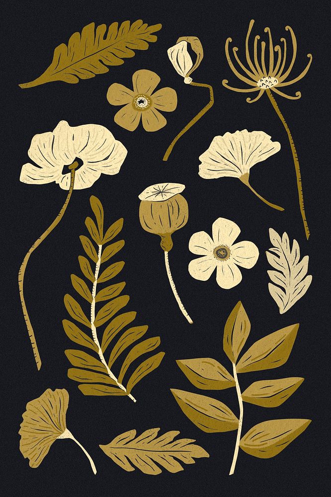 Gold flowers psd floral clipart collection