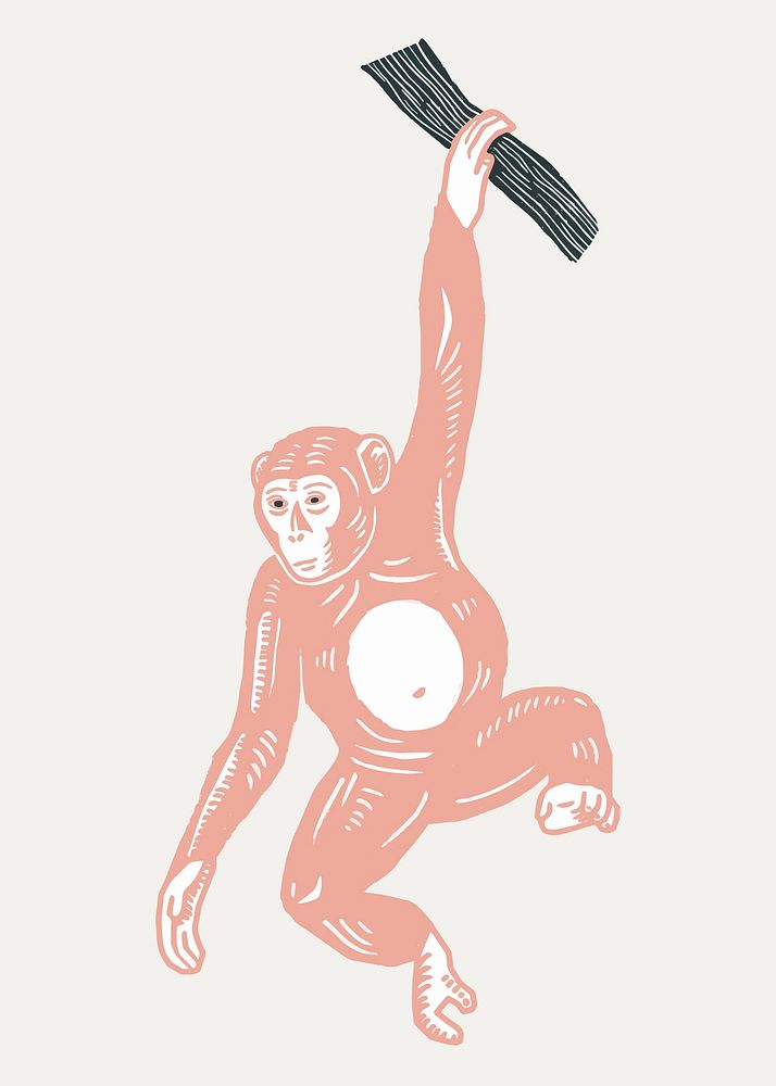 Peach monkey animal vintage stencil pattern