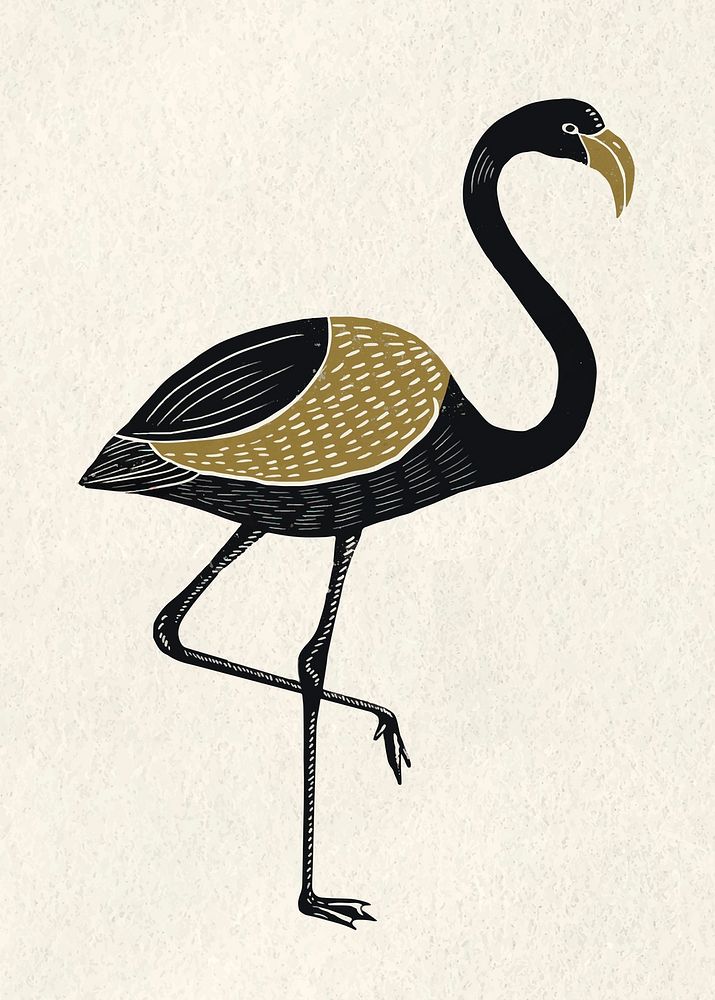 Vintage flamingo tropical bird hand drawn