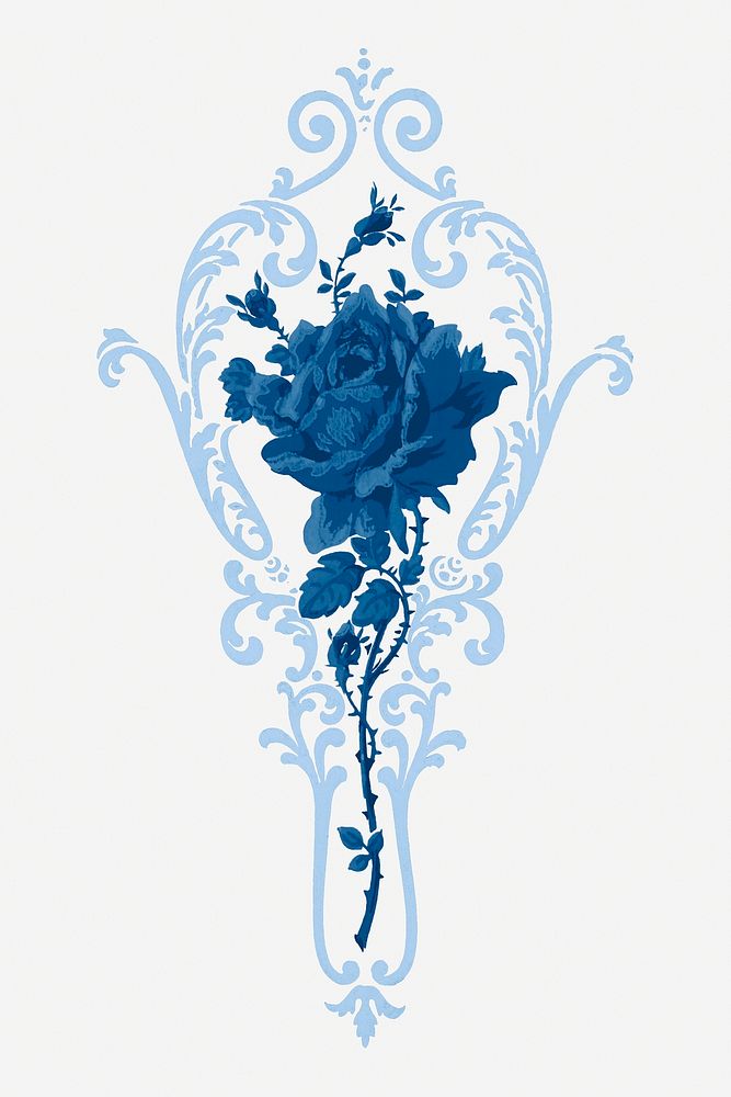 Blue rose ornamental vintage botanical illustration