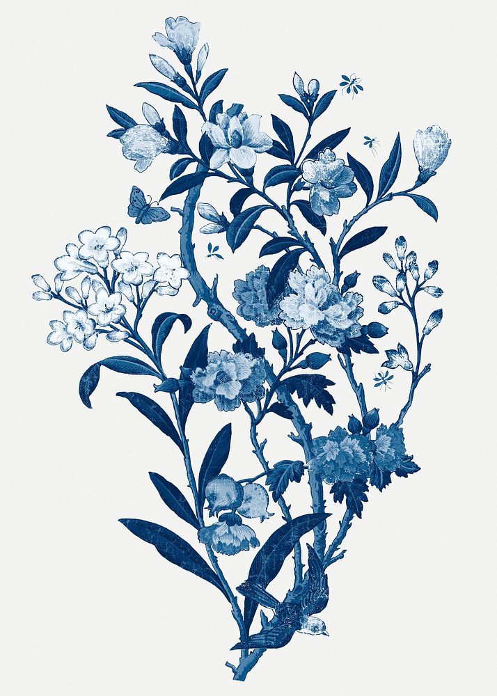 Blue flowers vintage botanical illustration