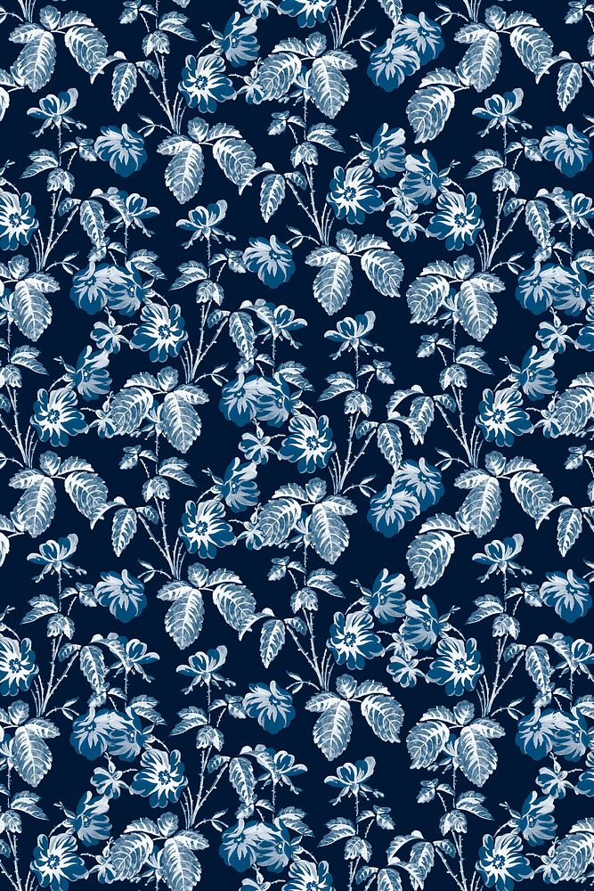 Psd blue floral pattern vintage background