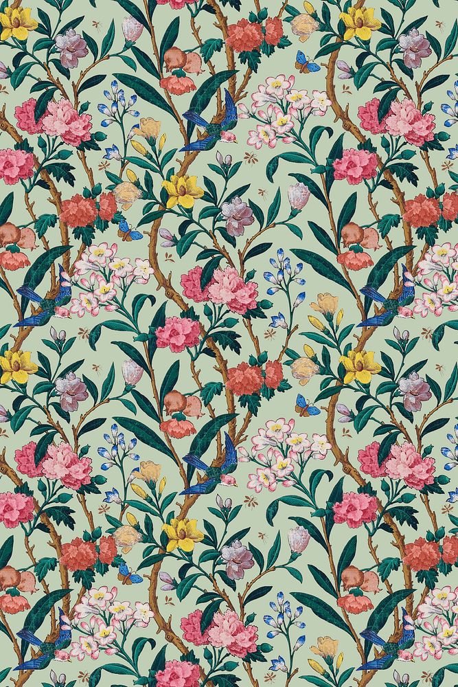 Psd colorful botanical pattern vintage background