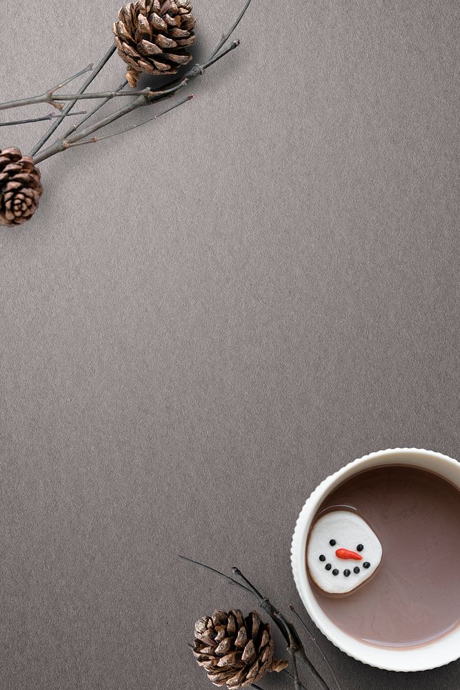 Psd pine cone and hot chocolate Christmas background