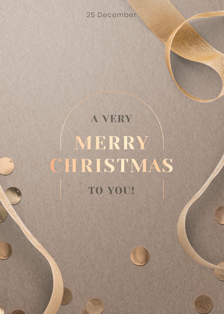 Merry Christmas wish gold confetti ribbon social media background