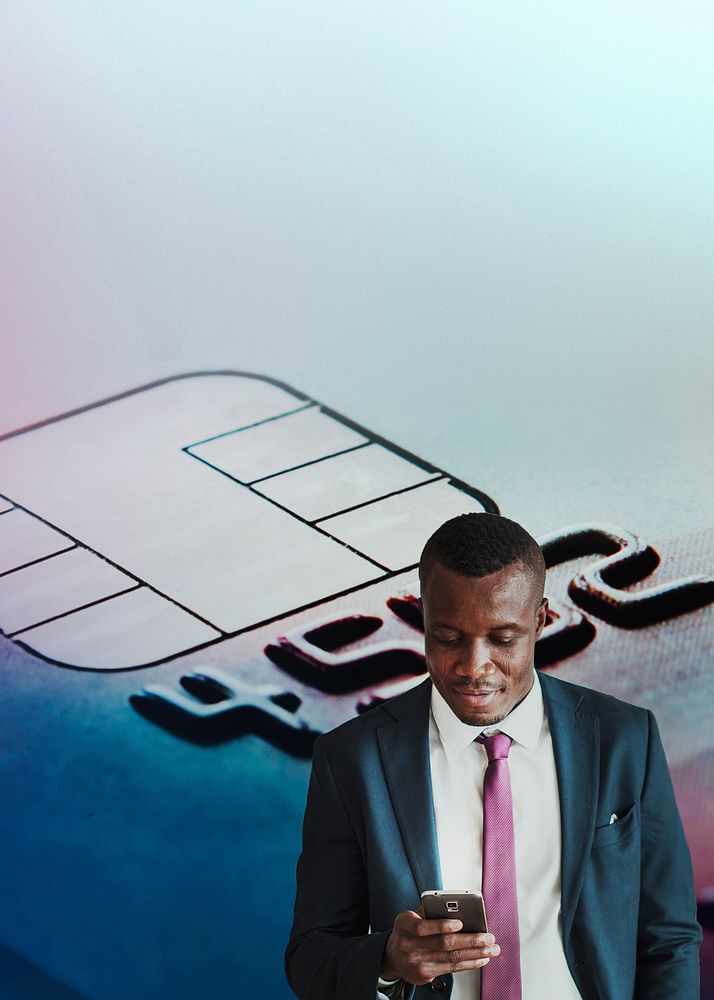 Black businessman on smart card background
