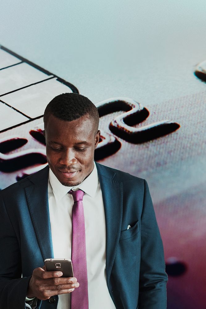 Black businessman on smart card background