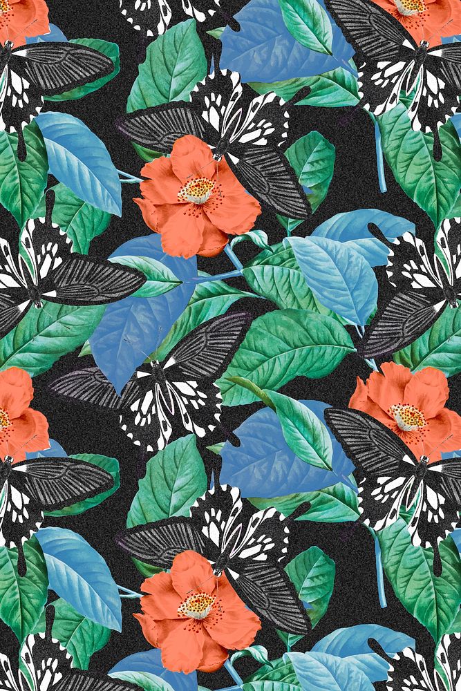 Vintage butterfly vector floral pattern, remix from The Naturalist's Miscellany by George Shaw