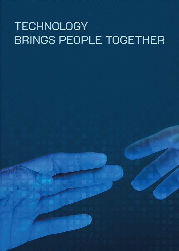 Blue reaching hands psd technology template smart technology