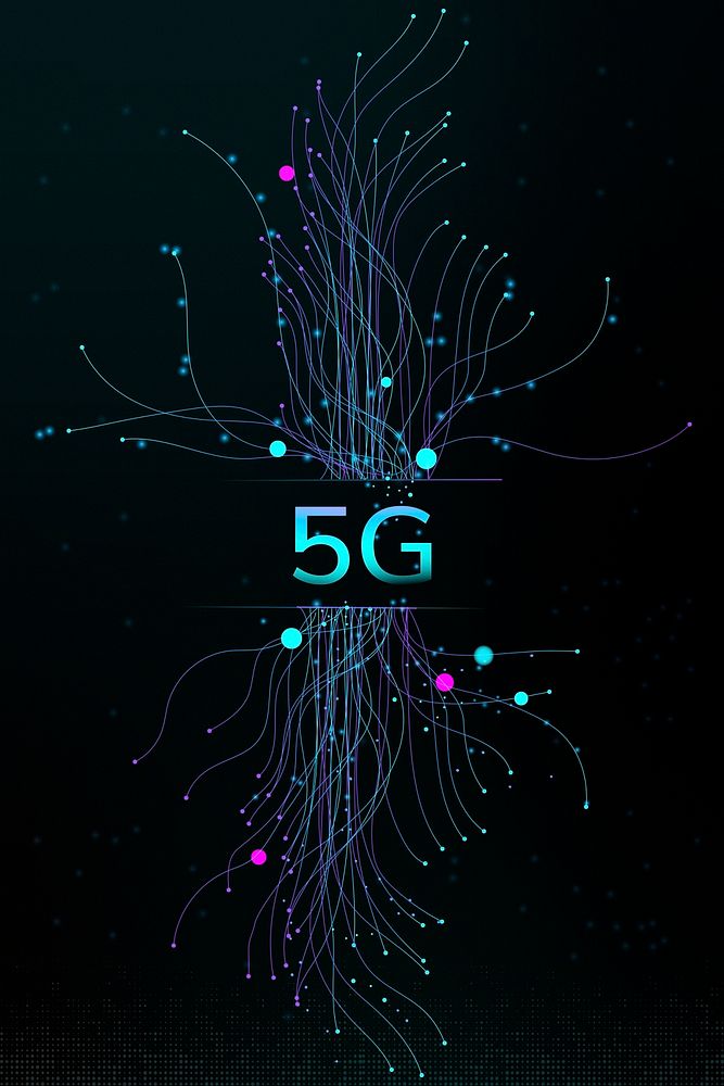 Technology particle dots psd 5G digital corporate black background