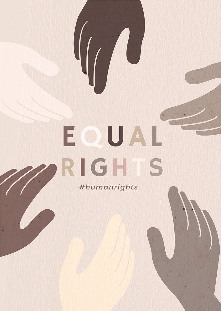 Diverse hands united psd 'Equal Rights' colorful background