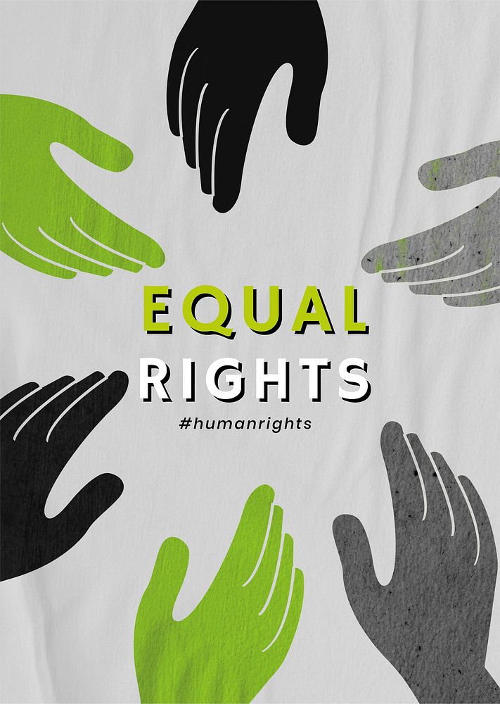 Grayscale diverse hands vector 'Equal Rights' movement social media poster