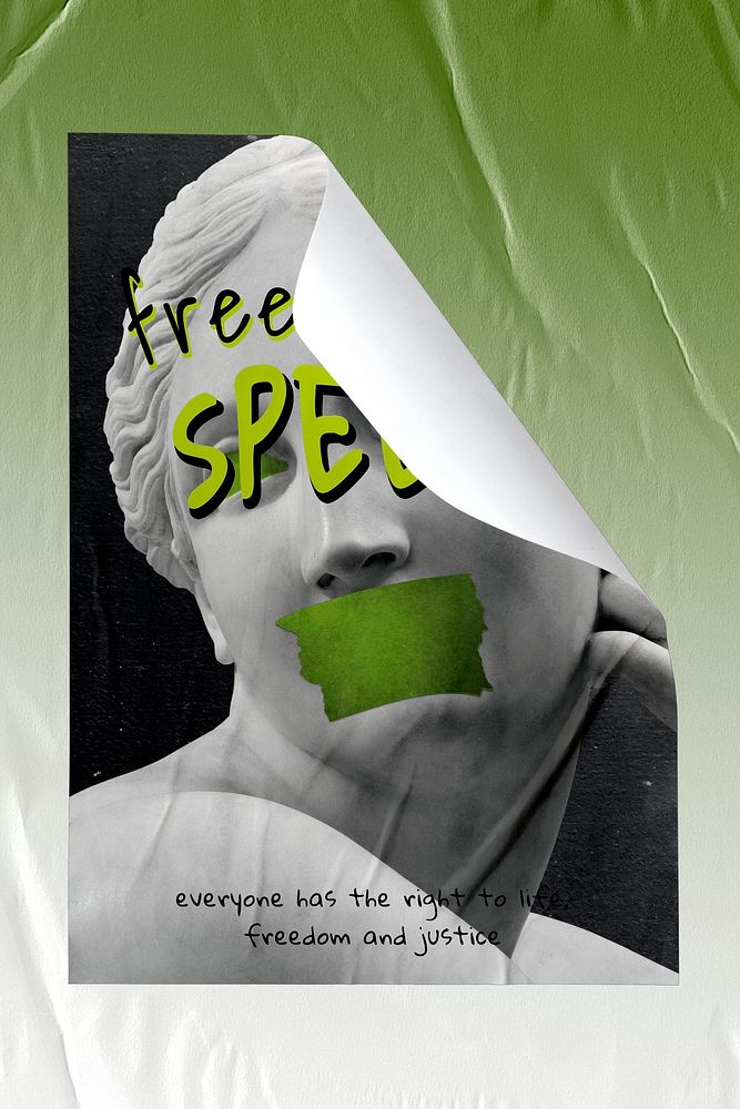 'Freedom of Speech' psd social movement crinkled poster on the wall mockup