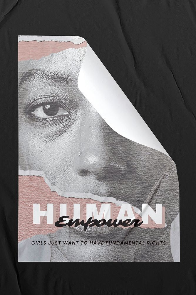 'Human Empower' psd social movement crinkled poster on the wall mockup