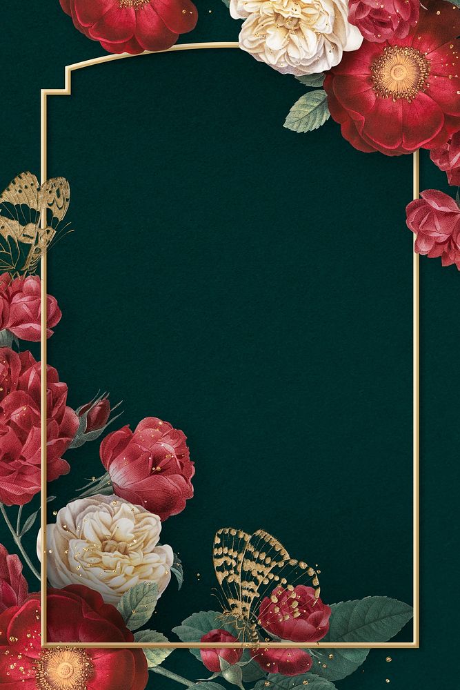 Elegant valentine's flowers frame watercolor on green background
