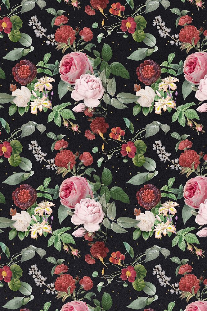 Pink roses and peony floral pattern vintage illustration