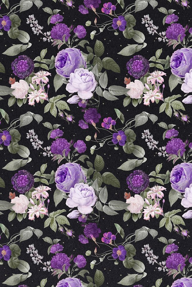 Purple peony psd floral pattern watercolor vintage