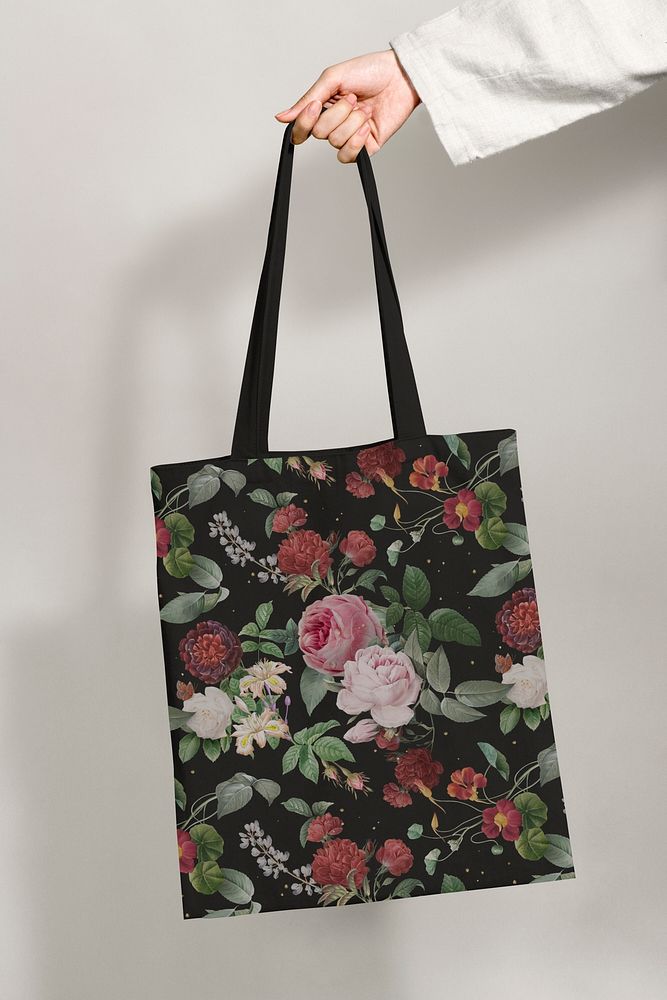 Classic floral tote bag psd apparel mockup