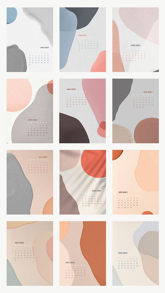 Calendar 2021 printable template psd set abstract background