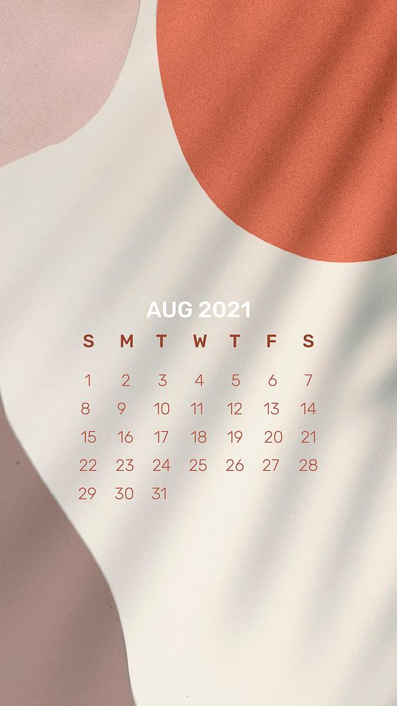 Calendar 2021 August template phone wallpaper vector abstract background