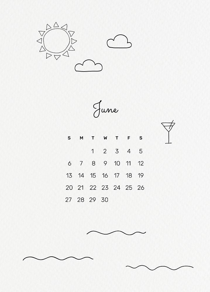June 2021 printable template vector month cute doodle drawing