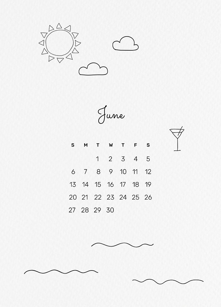 June 2021 printable template psd month cute doodle drawing