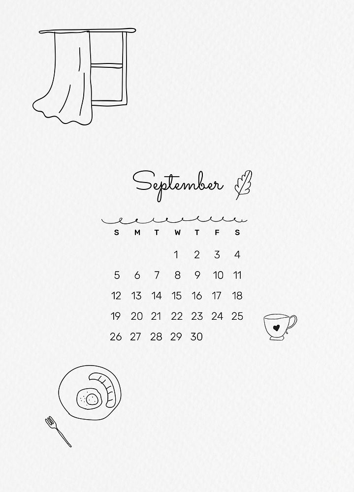 September 2021 printable template psd month cute doodle drawing