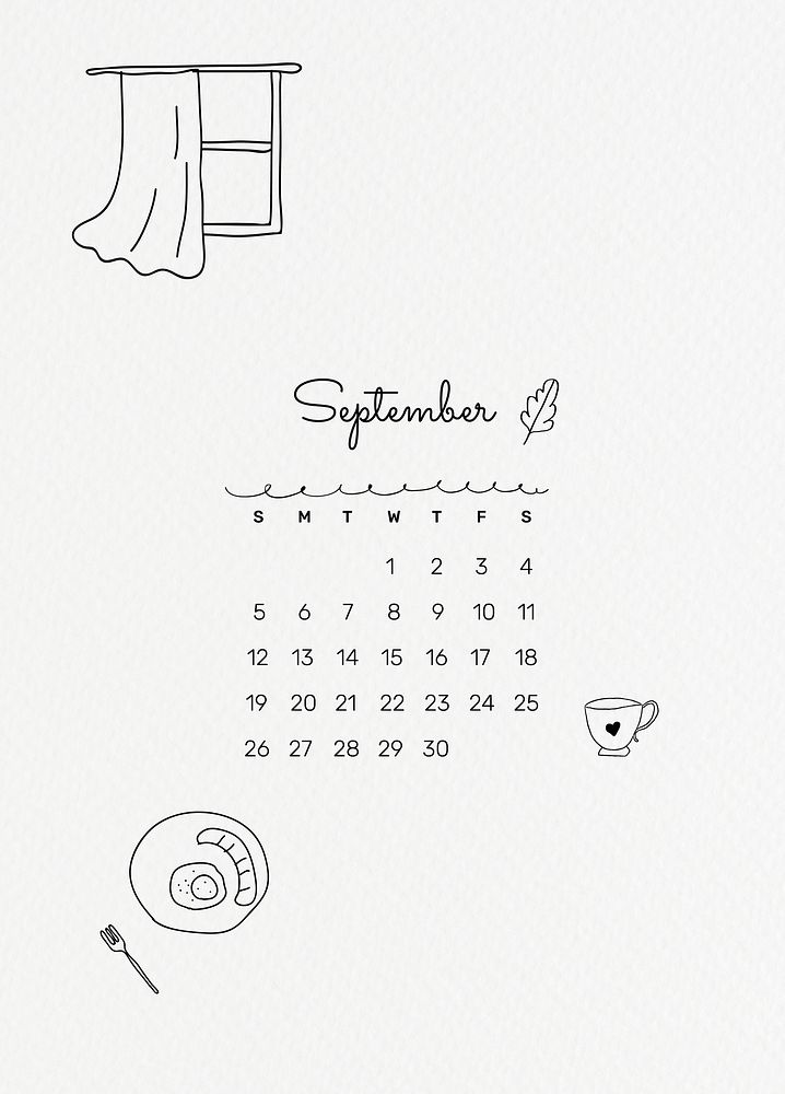 September 2021 printable templatevector month cute doodle drawing
