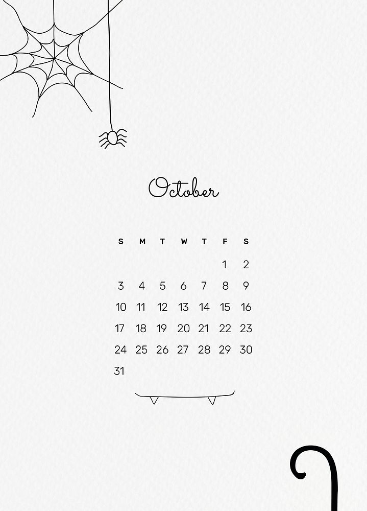 October2021 printable template psd month cute doodle drawing