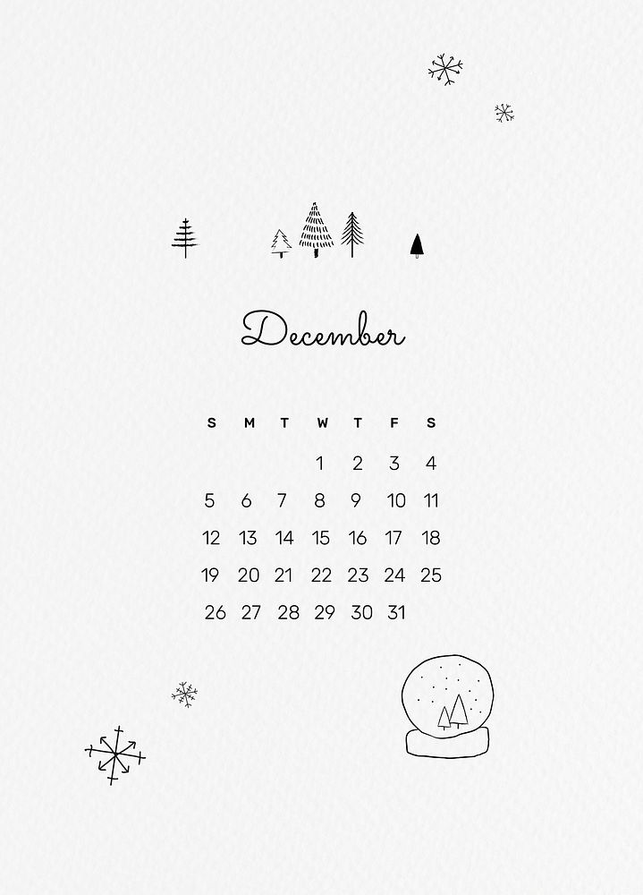 December 2021 printable template psd month cute doodle drawing