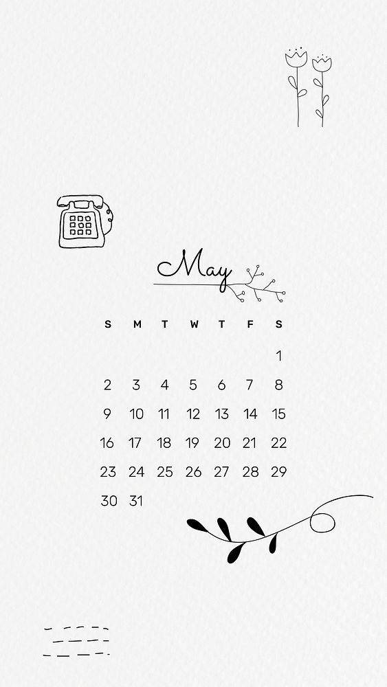 May 2021 mobile wallpaper vector template cute doodle drawing